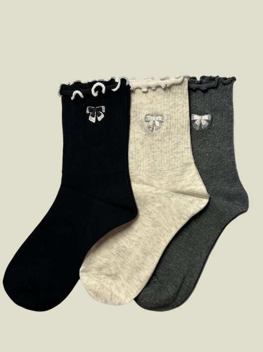 Elegant Bow Ruffle women's Crew Socks