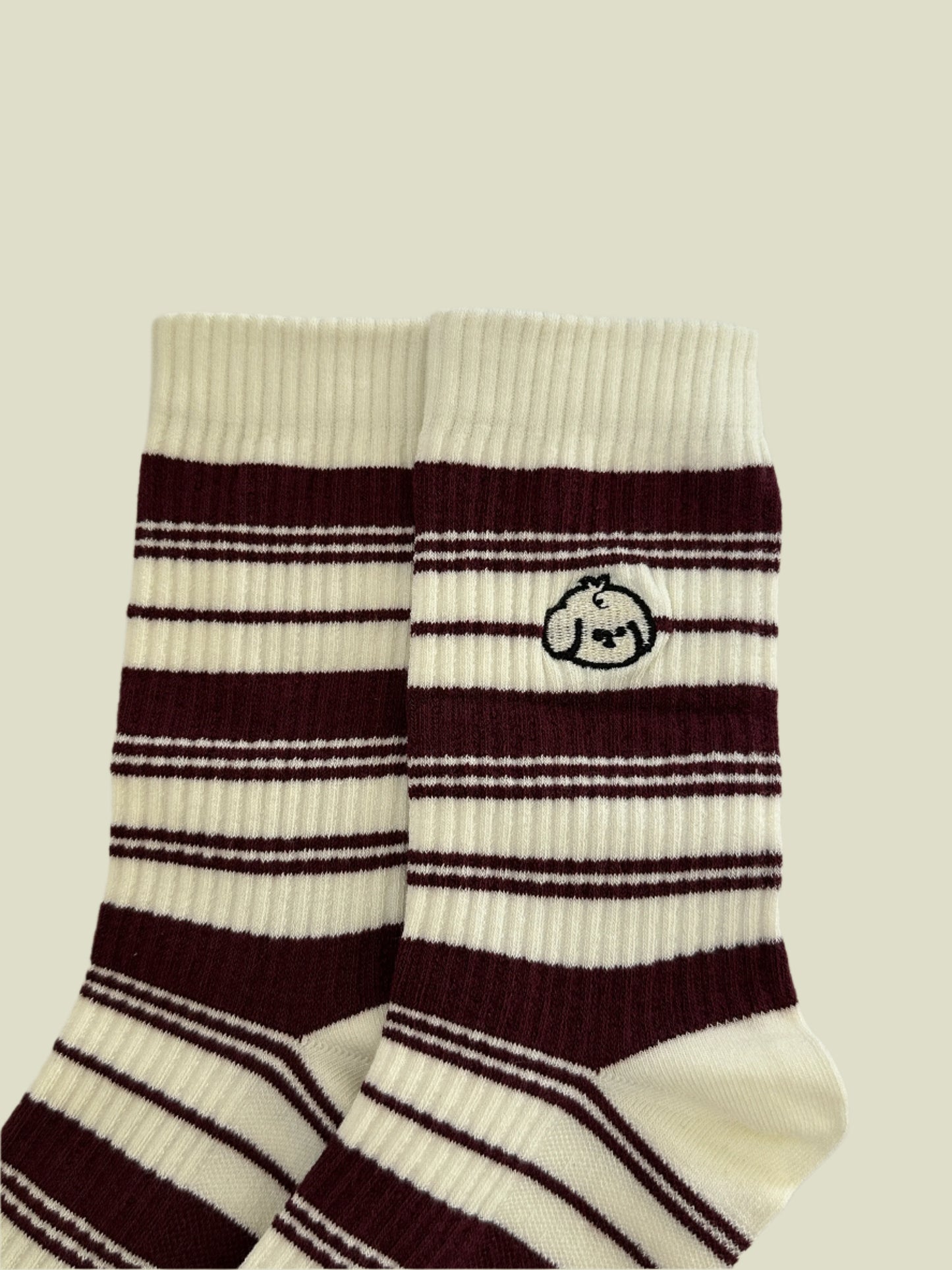 Puppy Love Stripes Women's Crew Socks - White