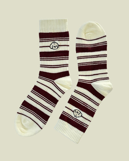 Puppy Love Stripes Women's Crew Socks - White