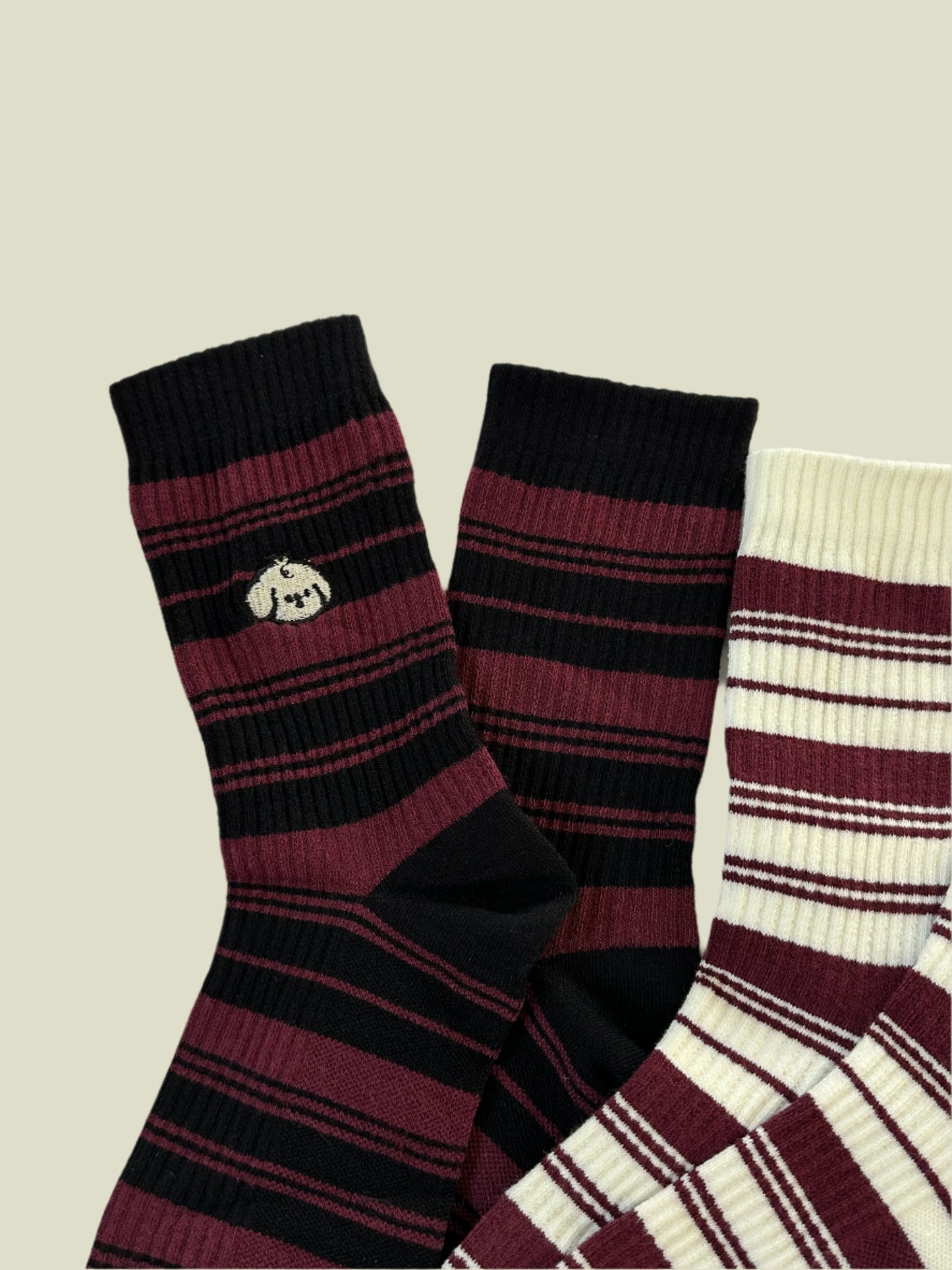 Puppy Love Stripes Women's Crew Socks-Black