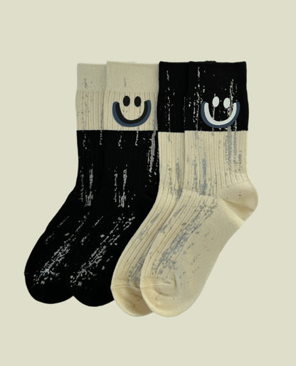 Smiley Splatter Women's Crew Socks - Black