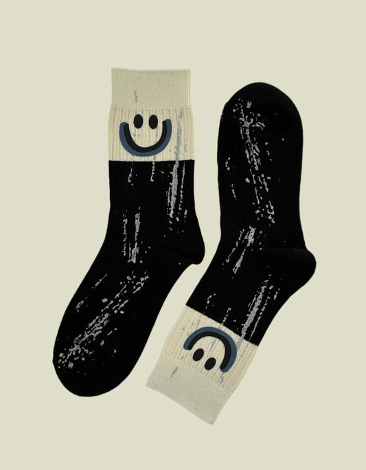 Smiley Splatter Women's Crew Socks - Black