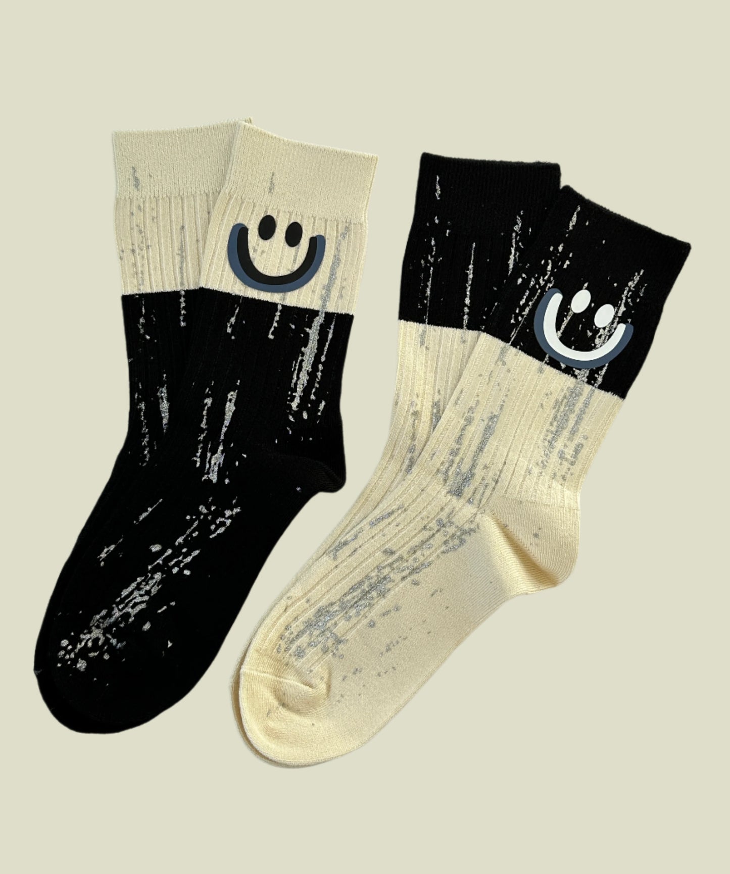 Smiley Splatter Women's Crew Socks -White