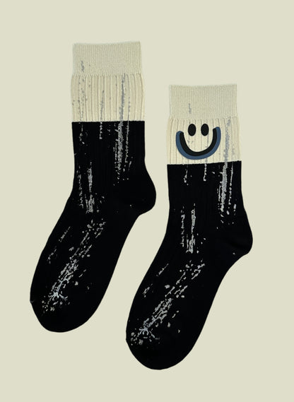 Smiley Splatter Women's Crew Socks - Black