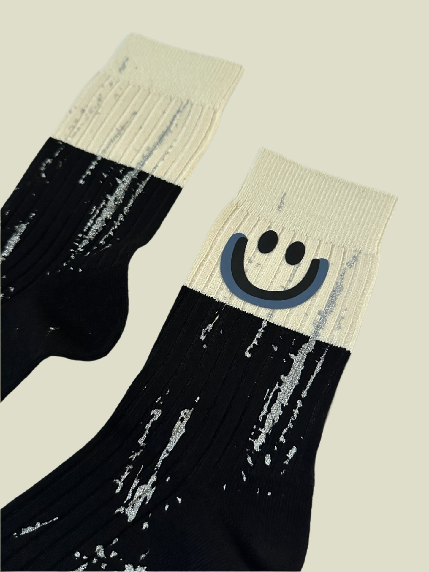 Smiley Splatter Women's Crew Socks - Black