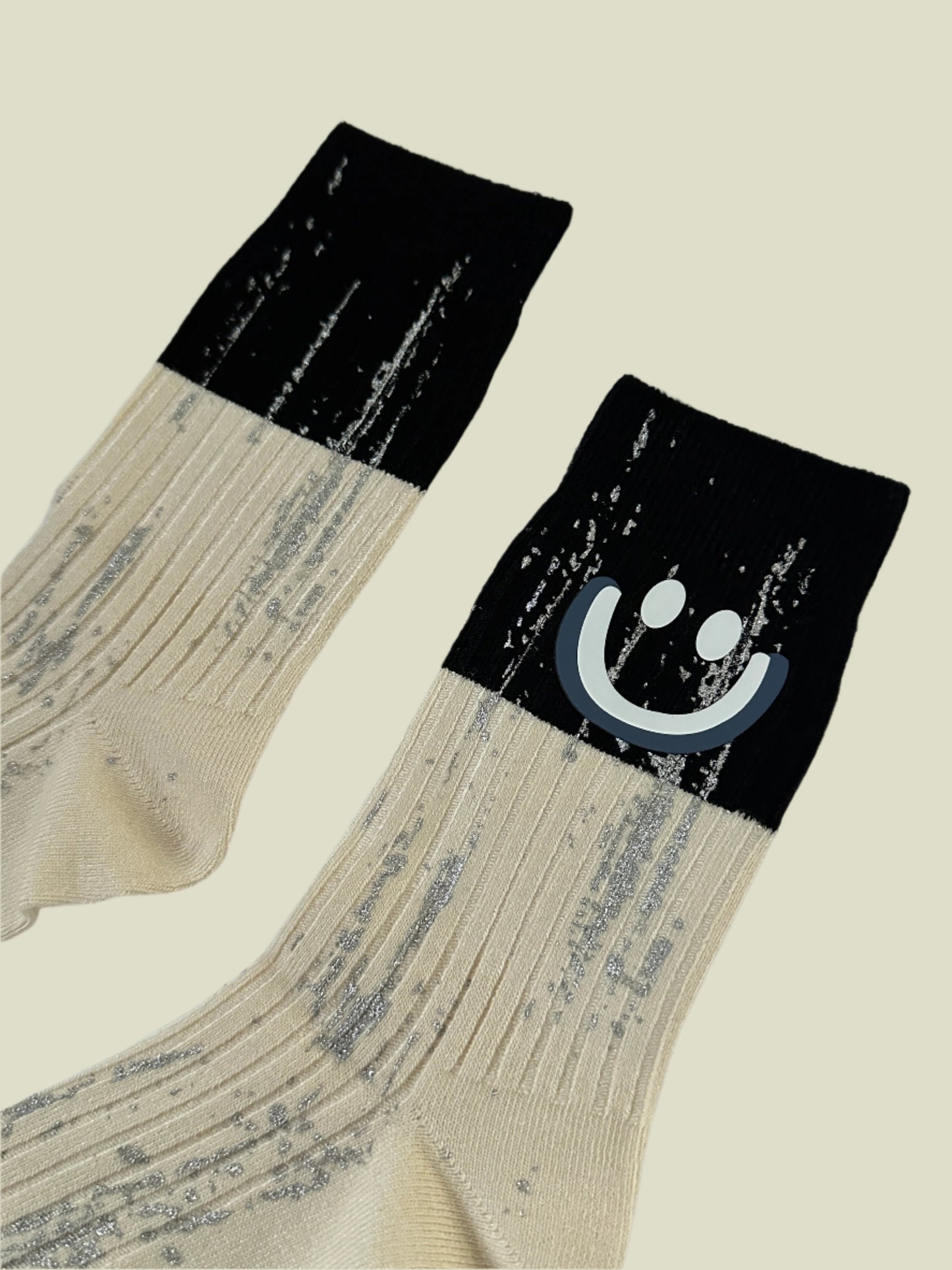 Smiley Splatter Women's Crew Socks -White